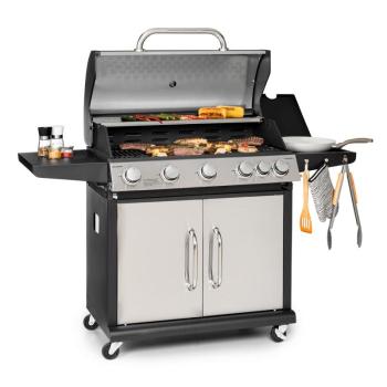 Klarstein Tomahawk, gázgrill, 5 x 3,6 kW-os + 2,7 kW-os égő, 80 x 43,5 cm-es rozsdamentes acél grillsütő kép