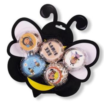 Méhecske mintás muffin papír méhecske alakú csomagolásban kép