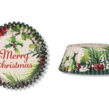 Mikulásvirágos Merry Christmas feliratos karácsonyi muffin papír 100 db kép
