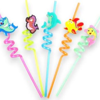 Műanyag party szívószál halacska mintás 4 db kép