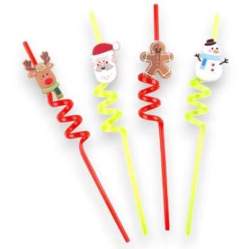 Műanyag party szívószál karácsonyi 4 db kép