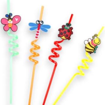 Műanyag party szívószál, rovar mintás, 4 db kép