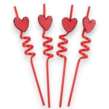 Műanyag party szívószál, szív mintás, 4 db kép