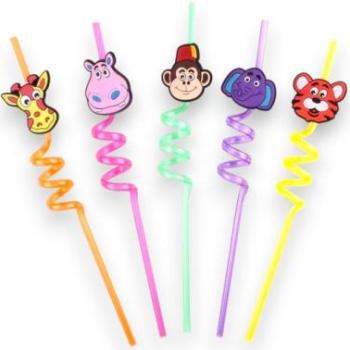 Műanyag party szívószál vadállat mintás 4 db kép