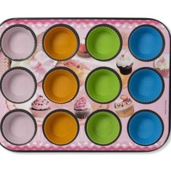 Muffin Sütőforma, Tapadásmentes – 12 Db Szilikon Muffin Kapszlival kép