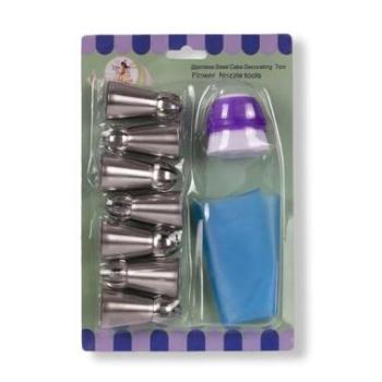 Nagy Méretű Díszítőcső és Habzsák Készlet Krémvirágokhoz - 9 Részes  kép