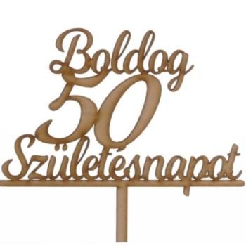 Natúr Boldog Születésnapot 50 feliratos sziluett tortadísz kép