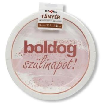 Rózsaszín Boldog szülinapot feliratos papírtányér 22,5 cm 6 db kép