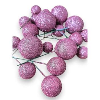 Rózsaszín csillámos gömbdekoráció tortára, beszúró  kép