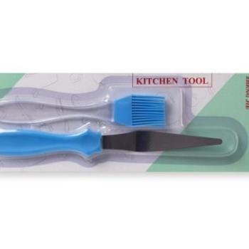 Szilikon ecset és hajlított spatula készlet – 2 darabos tortadíszítő szett kép