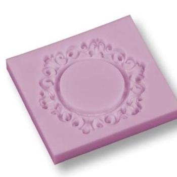 Szilikon fondant forma - Kerek tükör barokk szegéllyel, dekorációhoz kép