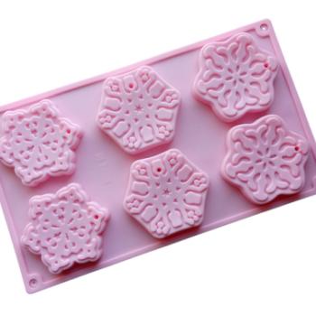 Szilikon öntőforma - Hópehely minta, 6 adagos, karácsonyi desszertekhez kép