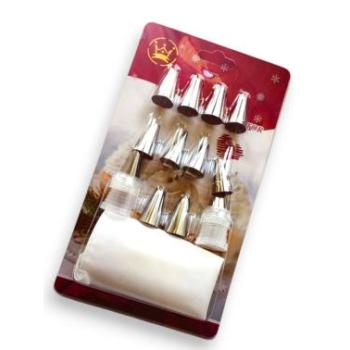 Tortadíszítő szett habzsák, díszítőcsövek, csatlakozó, 15 részes kép