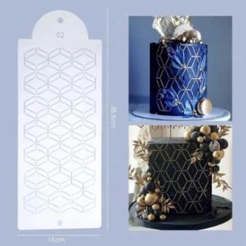 Tortastencil térbeli kockák 35*15 cm, műanyag kép