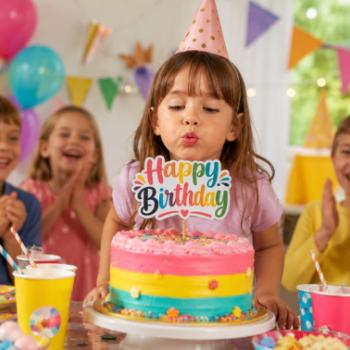 Vidám színes Happy Birthday beszúró tortadísz kép