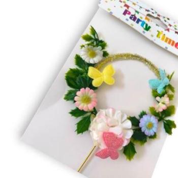 Virágos, pillangós beszúró tortadísz kép