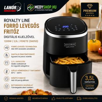 Royalty Line forró levegős fritőz digitális kijelzővel 1200W 3,5L – fekete (5605D) kép