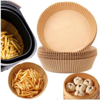 50 db air fryerbe helyezhető kerek sütőpapír – tapadásmentes sütőkosár olaj nélküli sütőhöz – 16 x 4 cm (BBKM)(BBM)