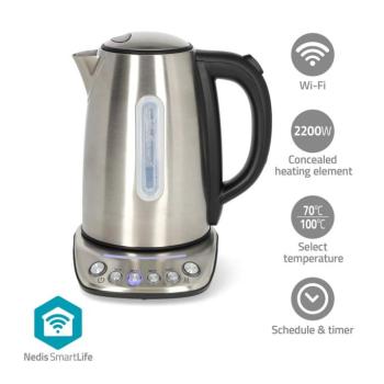 SmartLife Elektromos vízforraló | Wi-Fi | 1.7 l | Rozsdamentes Acél | 70,80,90,100 °C | Hőmérséklet jelző | 360 fokban elfogatható | Rejtett fűtőszál kép