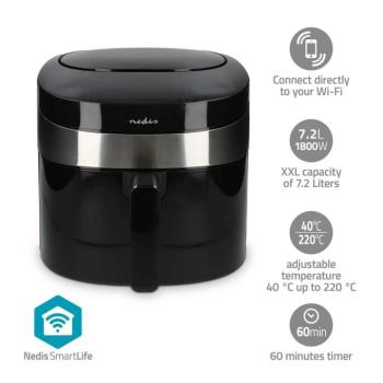 SmartLife forró levegős olajsütő | Wi-Fi | 7,2 l | Időzítő: 60 min | Előre beállított programok száma: 8 | Digitális | Android™ / IOS | Fekete kép