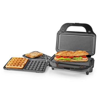 Több grillező | Grill / Sandwich / Waffle | 900 W | 28 x 15 cm | Automatikus hőmérséklet-szabályozással | Műanyag / Rozsdamentes Acél kép